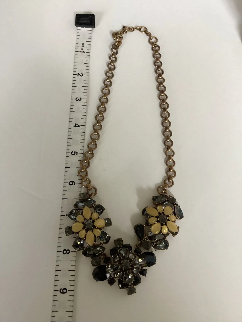 J. Crew Floral Crystal Statement Bib Necklace Black Gold Tone Maximalist